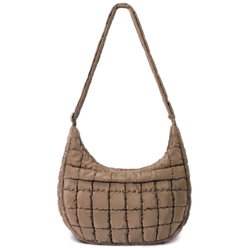 Puffer Crossbody Hobo Bag for Women Nylon Quilted Purse Lightweight Shoulder Handbag with Adjustable Strap - color: 06-dark Khaki