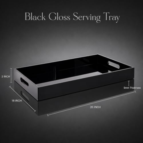 Black Acrylic Serving Tray 20x16 with Cut Handles - Spill Proof Acrylic Decorative Tray Organiser for Ottoman Coffee Table Countertop - color: Black, size: 20" x 16" x 2"