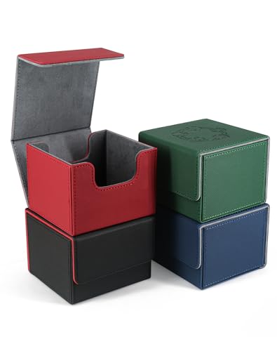 ZLCA Card Deck Box with 2 Dividers for MTG Cards, Large Horizontal Card Storage Box Fits 150+ Single Sleeved Cards, PU Leather Commander Deck box for TCG CCG (Black& Red) - color: A1-Black& Red, size: A-Horizontal PLUS