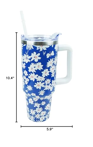 Daisy Tumbler 40 oz Tumbler with Handle Straw Lid Leak Proof - color: Blue Daisy