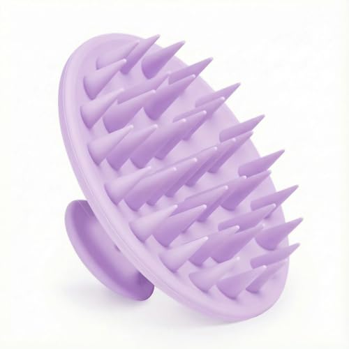 Silicone Scalp Massager Shampoo Brush, Scalp Brush for Hair Growth & Dandruff Removal, Hair Scrubber Scalp Stimulator Exfoliator Brush with Soft Bristles for Wet Dry Scalp Care (Light Purple) - color: Light Purple