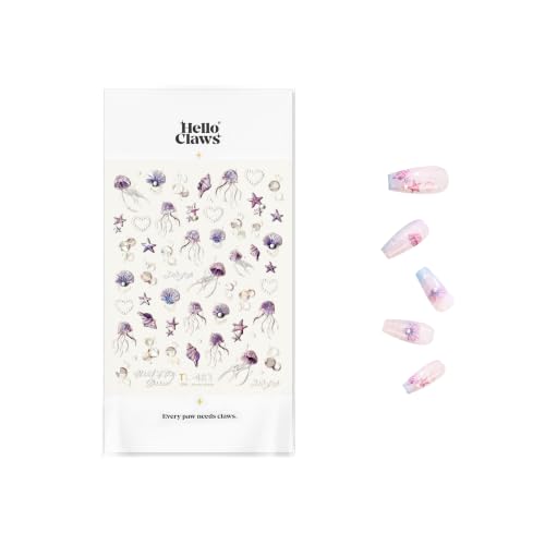 5D Embossed Under The Sea Stickers for Nail Art Jelly Fish Self-Adhesive Nail Art Decals for Women Nail Supplies Art Design Stickers (TL-483) - style: TL-483