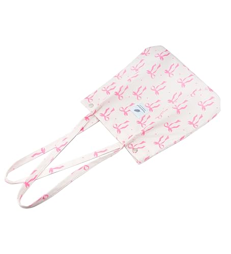 Corduroy Tote Bag Cute Tote Bags for Women Shoulder Bag with Inner Pocket for Work Beach Travel and Shopping Grocery - style: Bow Pink