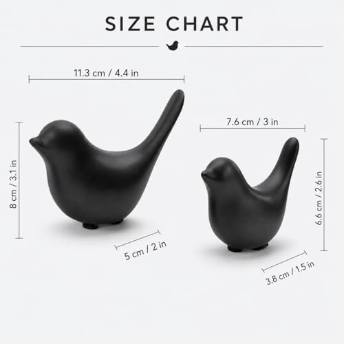 2 Pcs Ceramic Bird Figurines, Black Bird Statues for Home Decor Accents, Small Animal Sculptures for Shelf, Bookshelf, Coffee Table, Living Room, Bedroom, Office and Modern Table Decor - color: Black