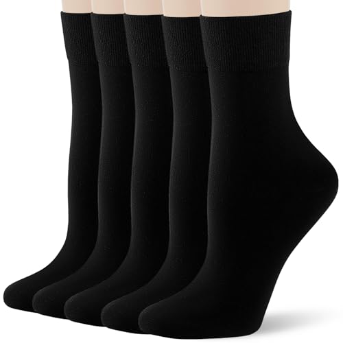 FGZ Women's Crew Socks 5 Pairs Soft Combed Cotton,Breathable Everyday Casual Socks for Women - color: 01-black, size: 5-9
