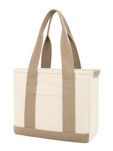 TeeYee 16oz Canvas Tote Bag Casual Multi Pocket Work Bag for Women - color: 134khakim, size: Medium