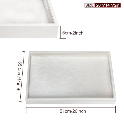 20 x 14 inches Leather Rectangle Serving Tray with Hole Handles,High-End Light Large Service Tray for Ottoman Tray, Tea, Food, Butler - Countertop, Kitchen,Family Dinner, Picnic (White) - color: White, size: 20" x 14" x 2"