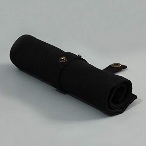 Canvas Stationery Handmade Foldable Rollup Pencil Case Travel Pen Holder Wrap Black - color: Black, size: 1