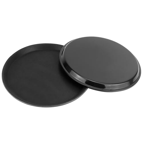 QWORK 11" Round Restaurant Serving Tray, 6 Pack Non-Slip Tray, Black Plastic Meals Server Tray
