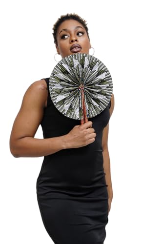 Kente African Print Foldable Hand Fan - color: Anan