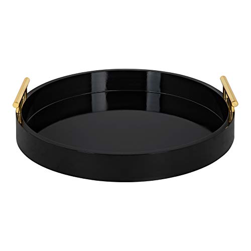 Kate and Laurel Lipton Modern Round Tray, 15.5" Diameter, Black and Gold, Decorative Accent Tray for Storage and Display - color: Black, size: 15.5"