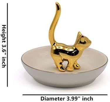 ROSA&ROSE Cat Ring Holder Jewelry Dish for Mom,Ceramic Ring Dish Trinket Tray for Jewelry, Mothers Day Gift for Mom Wife Grandma Cute Vanity Organizer Dish - color: Yellow Gold