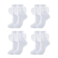 Big Ruffle Socks Women(Size 5-11) Turn Cuff Cotton Lace Frilly Socks - color: White - 4 Pairs, size: 5-9