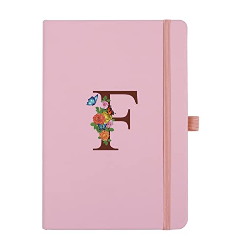 Pink Notebook for Women, 5.7"X8.3" A5 Journal Notebook with Letter F, Dual-Sided Writing Notebook with Dividers, Cute Leather Journal for Work, Business, School, Meetings, Travelers, Small Notebook - color: F