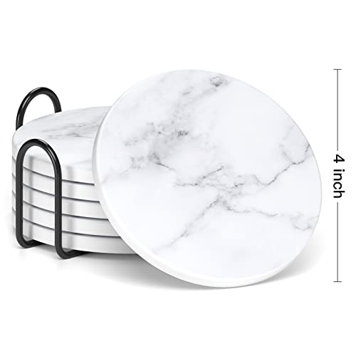 Coasters for Drinks, Set of 6 Cute Absorbent Ceramic Drink Coasters - color: Classic White Gray Marble