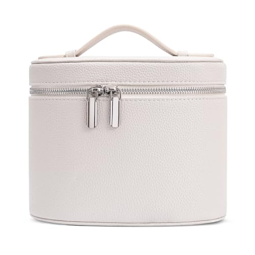 Cosmetic Case, Leather Makeup Bag, Portable Handheld Makeup Case, Detachable Compartments - color: beige, size: M(8*5.5*6in)