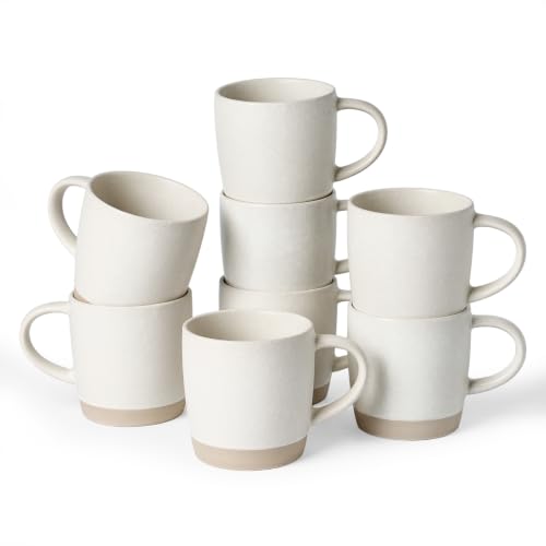 famiware Coffee Mugs Set of 8, Milkyway 13 oz Ceramic Cup Set with Handle - color: Milkyway-Matte White, size: 8 Count (Pack of 1)