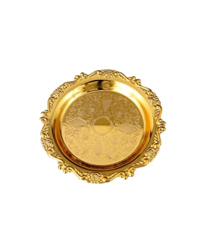 Round Decorative Tray 5.9in Metal Dessert Plates Vintage Coffee Table Tray for Snacks Fruit Gold - color: Gold, size: 5.9"