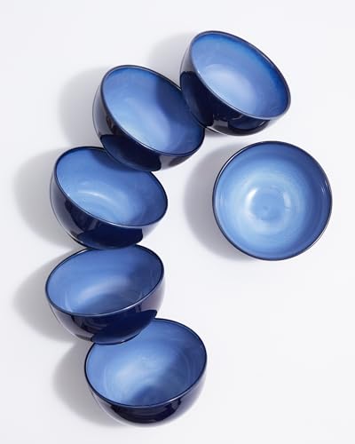 Pokini 5.5 inch Stoneware Cereal Bowls Set of 6, 22 Oz Soup Bowls Set - color: Light Blue