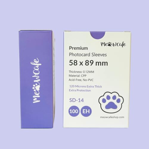 MEOWCAFE Premium CPP Card Sleeves in Box Design, Strong, Thick, High Clarity Kpop Photocard Sleeve, 100 Sleeves (58x89mm (120 Micron)) - size: 58x89mm (120 Micron)