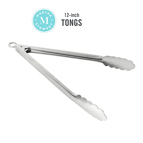 Martha Stewart Richburn 12-Inch Stainless Steel Kitchen Tongs – Durable, Heat-Resistant Cooking and Serving Tool - size: Tongs (12")