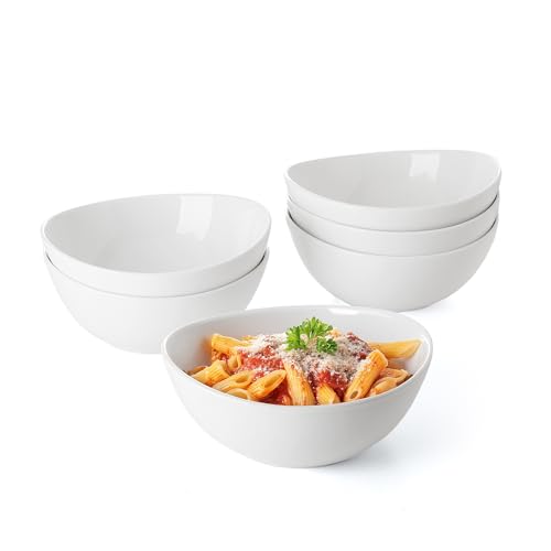 Sweese 28 oz Large White Porcelain Bowls - Set of 6 Salad, Pasta, Soup & Serving Bowls, Big Ceramic Dinner Bowls - color: White, style: Large (28 oz)