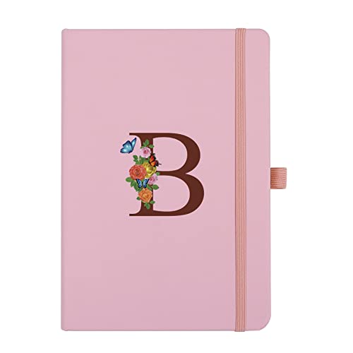 Pink Notebook for Women, 5.7"X8.3" A5 Journal Notebook with Letter B, Dual-Sided Writing Notebook with Dividers, Cute Leather Journal for Work, Business, School, Meetings, Travelers, Small Notebook - color: B
