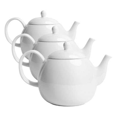 Sweese Porcelain Teapot, 40 Ounce Tea Pot - Large Enough for 5 Cups, White (Pack of 3) - color: White, size: 40oz (no infuser) (Pack of 3)