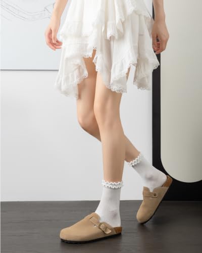 DQCUTE Women's Ruffled Ankle Cotton Crew Socks, 6 Pairs - color: White (6 Pairs)