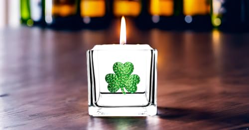 THE QUEENS' JEWELS Shamrock Jeweled 4x4 Candle Holder Vase - Unique Gift for Women, Birthday, Cute, Fun, Cocktail, Queen, Not Painted, Decorated, Bling, Bedazzled, Rhinestone - color: Shamrock