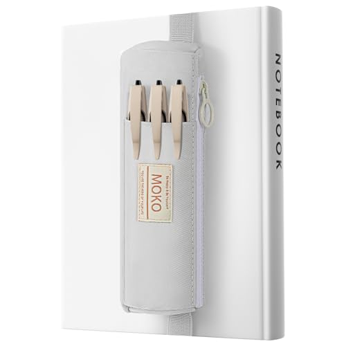 MoKo Elastic Pen Holder for Notebook, Adjustable Zipper Pouch, Grey - color: Grey