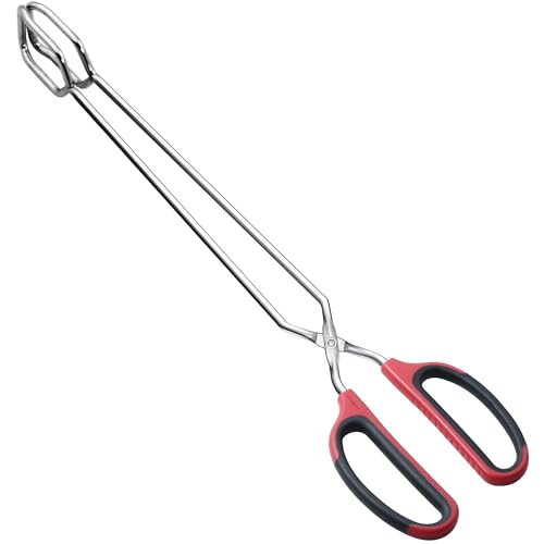 HINMAY Extra Long Scissor Tongs 16" Stainless Steel Barbecue Grilling Tongs - color: Red, size: 16"