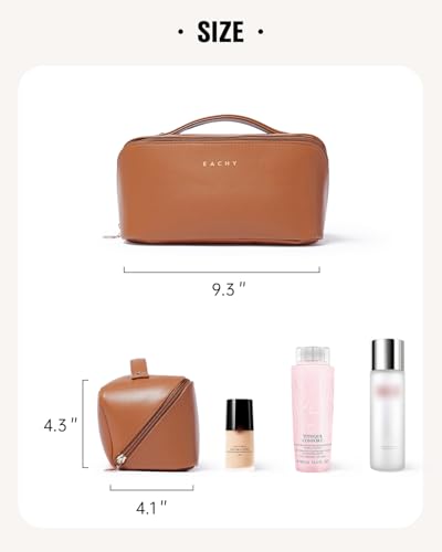 EACHY Travel Makeup Bag for Women, PU Leather Cosmetic Bag, Brown, Medium - color: A - Brown, size: Medium