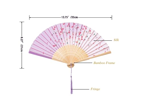 QIRMIZI 10 Pieces Handheld Fans, Silk Folding Fans, Floral Folding Fans for Birthday,Dancing, Cosplay, Weddings, Parties, and Events,Purple Cherry Blossom Rain - color: 01 Light Purple Cherry Blossom Rain
