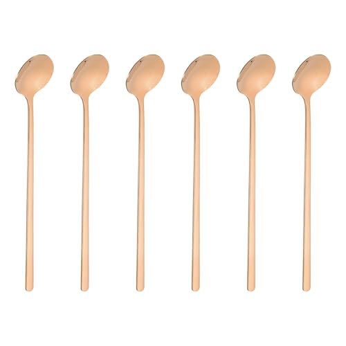 HARFINGTON 6pcs Tea Stirring Spoons 7"(17cm) 304 Stainless Steel Round Soup Spoon with Long Handles for Espresso Sugar Dessert Cereal Ice Cream Cocktail Coffee Bar Accessories, Rose Gold - color: Rose Gold, size: 7"