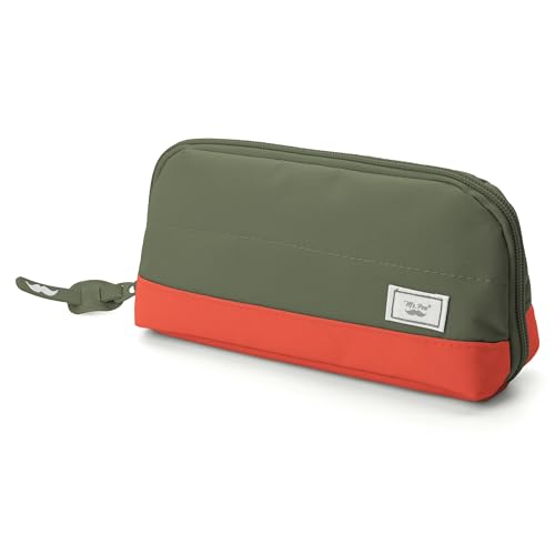 Mr. Pen- Wide-Opening Pencil Case, Triangle Design - color: Olive Green & Orange