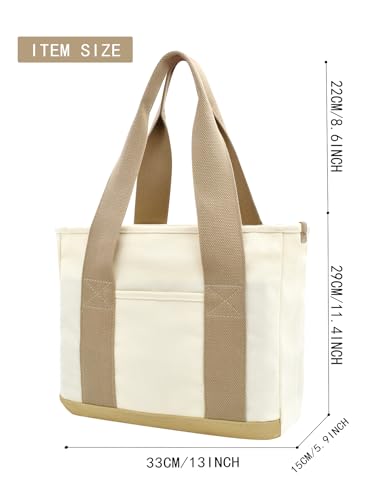 TeeYee 16oz Canvas Tote Bag Casual Multi Pocket Work Bag for Women - color: 134khakim, size: Medium