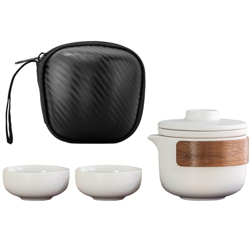HEER Portable Travel Ceramic Kungfu Tea Set for 2, White - color: Mini Tea Set (White)