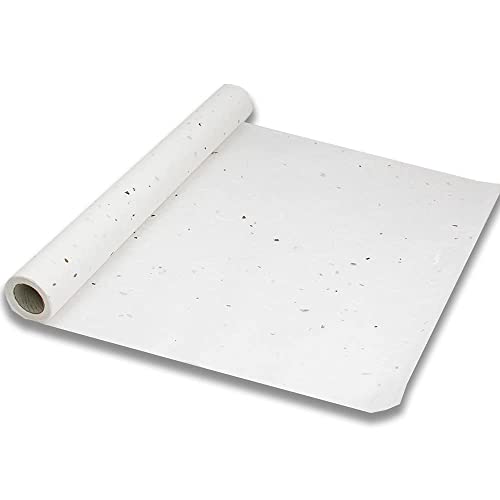 Korean Traditional Mulberry Paper, Colored Hanji Paper Roll, Natural Fiber Texture, Unyong (White with Bark pieces, 10.4" x 787.4") - color: White with Bark pieces, size: 10.4" x 787.4"