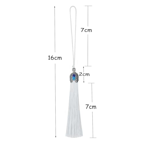 20pcs 16cm/6.3inches Vintage Silver Color Bookmark Tassels Silky Handmade Soft Craft Tassels with Loops for Bookmarks, Crafts and Jewelry Making (White) - color: White