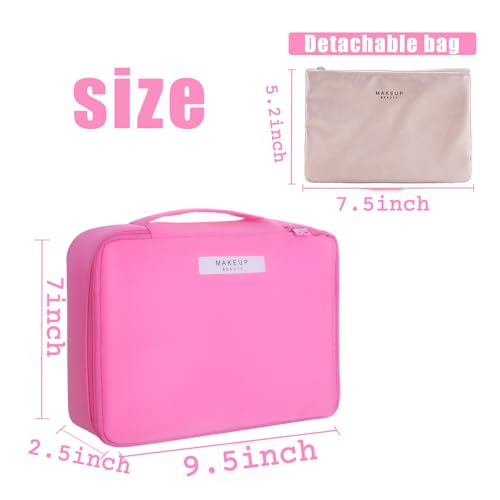 Queboom Travel Makeup Bag Cosmetic Bag Toiletry Bag for Women & Men, Blush - color: Light pink-1pcs