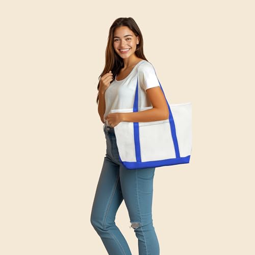 DALIX 23" Premium 24 oz. Cotton Canvas Shopping Tote Bag - color: Royal Blue
