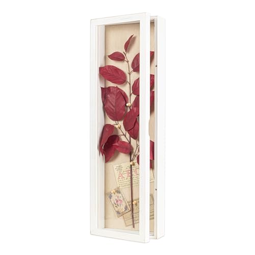 Freezing point Shadow Box Frame 8x25 Flower Shadow Box Pin Display Case Cabinet Picture Frame with Linen Back Memorabilia Awards Medals Badge Bouquet Wedding Memory Box for Keepsakes Long White - color: White, size: 8×25