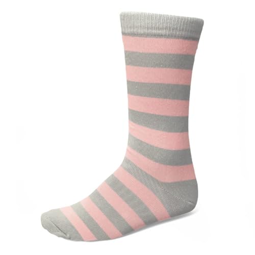 tiemart Men's Socks, Fits Men's Shoe Sizes 8-12 - color: Blush Pink and Gray Striped