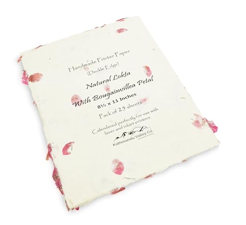 Handmade Lokta Deckle-Edge Printer Paper 8.5x11 (25 Sheets, Bougainvillea) - color: Bougainvillea