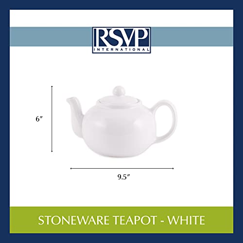 RSVP International Stoneware Teapot Collection, Microwave and Dishwasher Safe, 42 oz, White - color: White, size: 42 oz