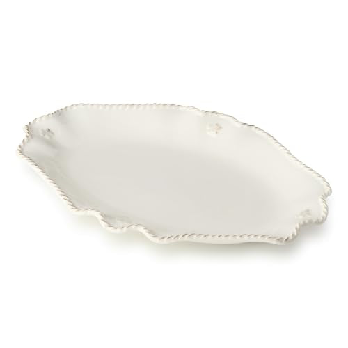Heritage Scroll Small Oval Platter – 13" x 8.75" Ivory Stoneware Serving Tray with Decorative Rim – Elegant Classic Serveware for Entertaining & Everyday Use