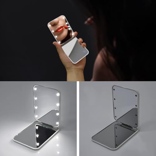 Kintion Pocket Mirror, 1X/3X Magnification LED Compact Mirror (White) - color: White