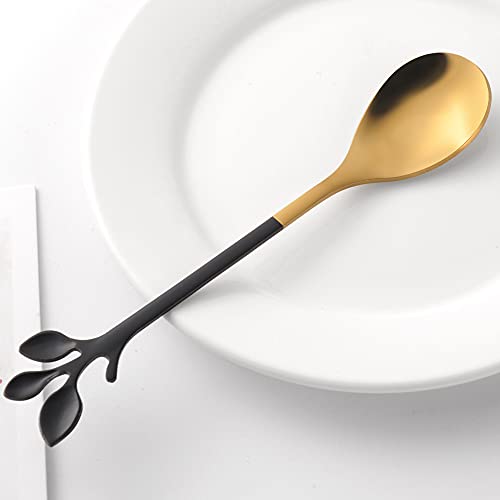 AnSaw Elegant Black & Gold Leaf Coffee Spoons - 10-Piece, 4.7" Mini Spoon - color: Black & Gold