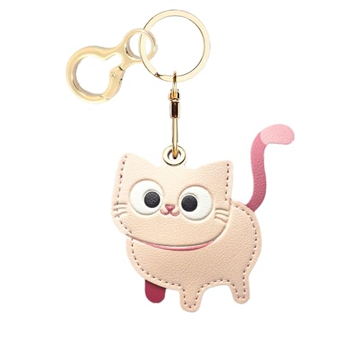 BORKUANA PU Leather Keychain holder Protective Case Compatible with AirTag - color: Cat C